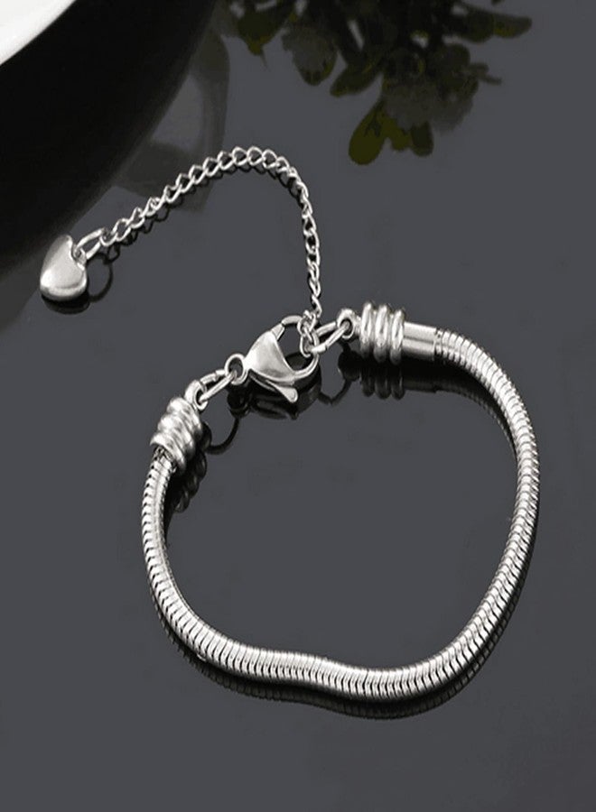 TGLS Women European 3mm Snake Chain Charm Bracelet Stainless Steel Bracelet Fits Standard Charms Bead - Image 4